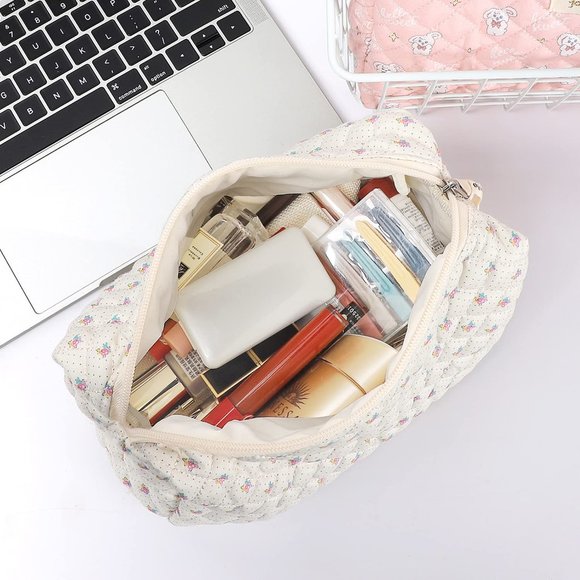 Women Kawaii Floral Cosmetic Large Travel Toiletry Bag Quilted Cosmetic Pouch - Picture 5 of 8